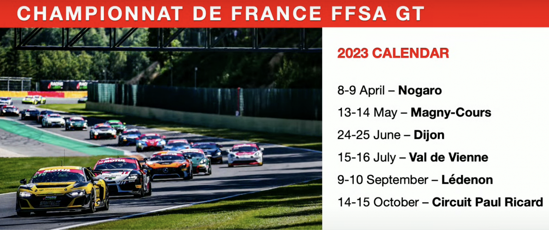 Le calendrier 2023 du FFSA GT dévoilé - Endurance Info